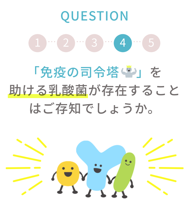 q4 「免疫の司令塔 」を助ける乳酸菌が存在することはご存知でしょうか。
