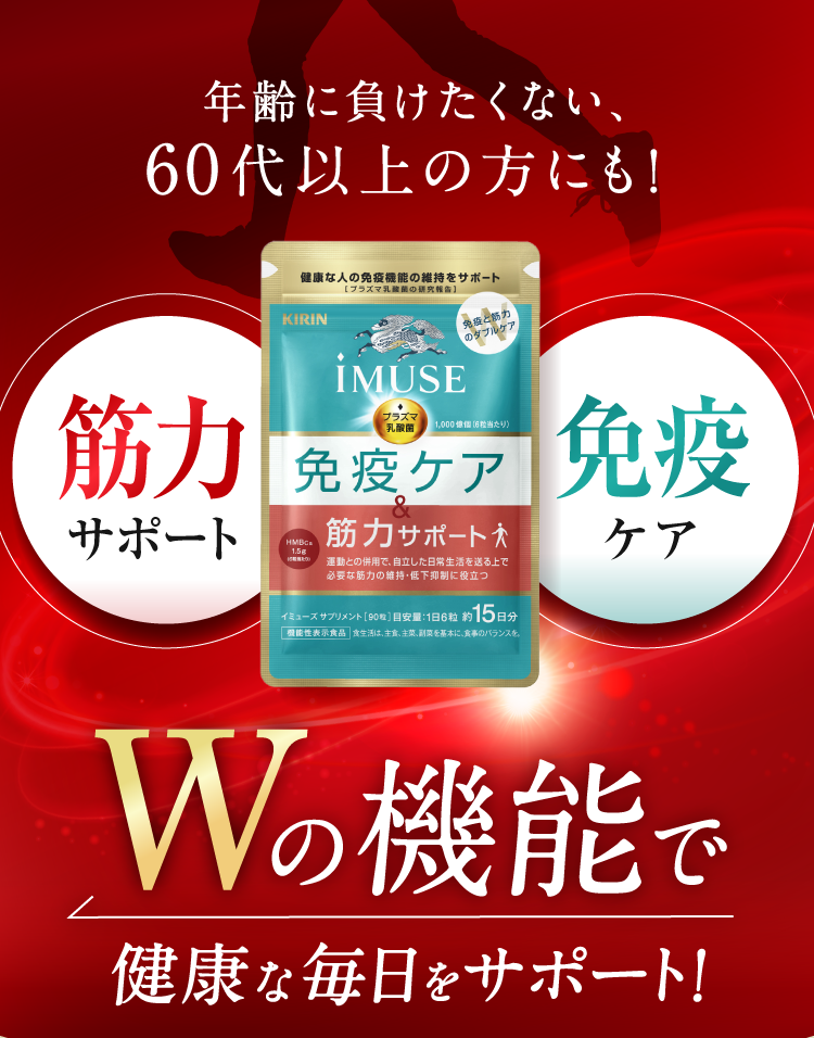 年齢に負けたくない、60代以上の方にも!「筋力サポート」「免疫ケア」Wの機能で健康な毎日をサポート!