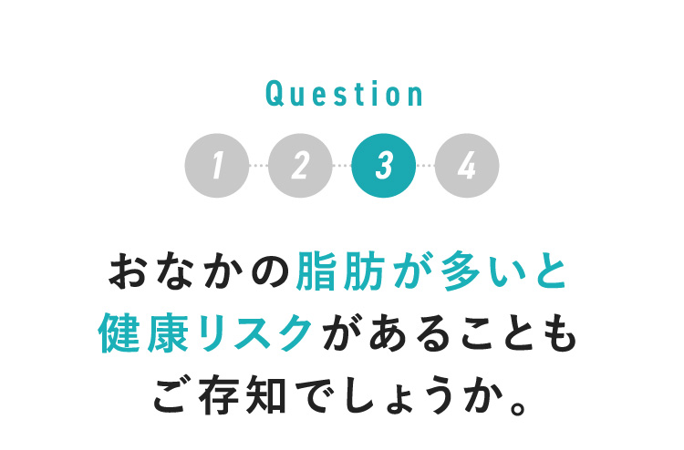 Q3 お腹の脂肪が多いと健康リスクがあることもご存知でしょうか。
