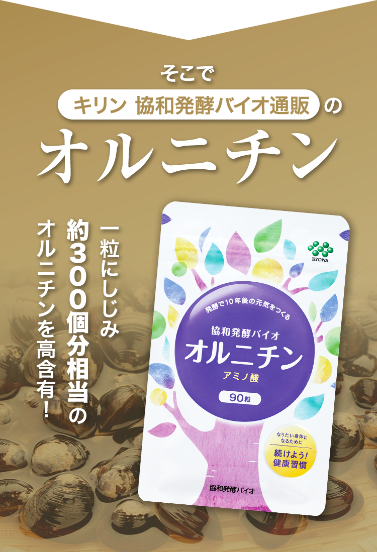 そこでキリン 協和発酵バイオ通販のオルニチン 一粒にしじ約3000個分相当のオルニチンを高含有！ 発酵で10年後の元気をつくる 協和バイオ オルニチン アミノ酸 90粒 なりたい身体になるために 続けよう!健康習慣